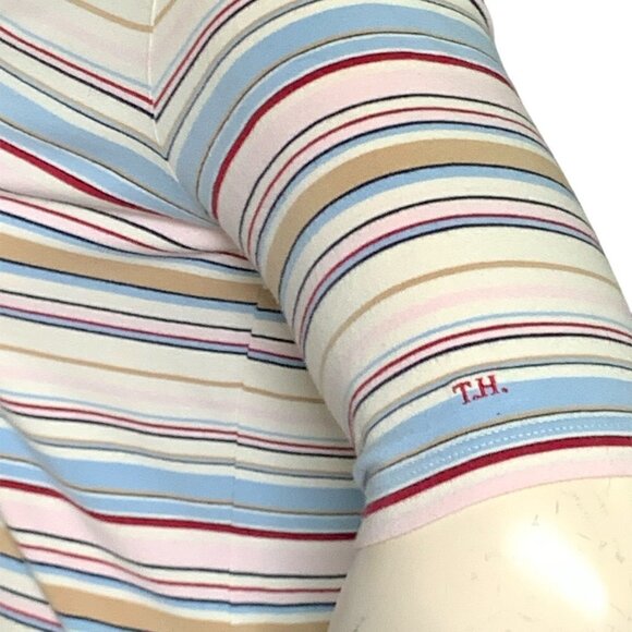 Tommy Hilfiger Striped Knit V-Neck Button Front Top 3/4 Sleeve Sz L #139i - Picture 5 of 8